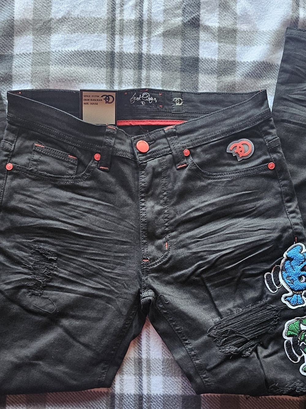 Frost Originals Money Dance Men's Black Distressed Jeans with Character NWT